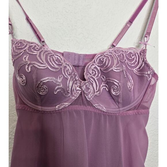 Vintage Y2K Slip Dress Nighty Babydoll Cami Robe Large Lavender Sheer Ruffle - Picture 6 of 13